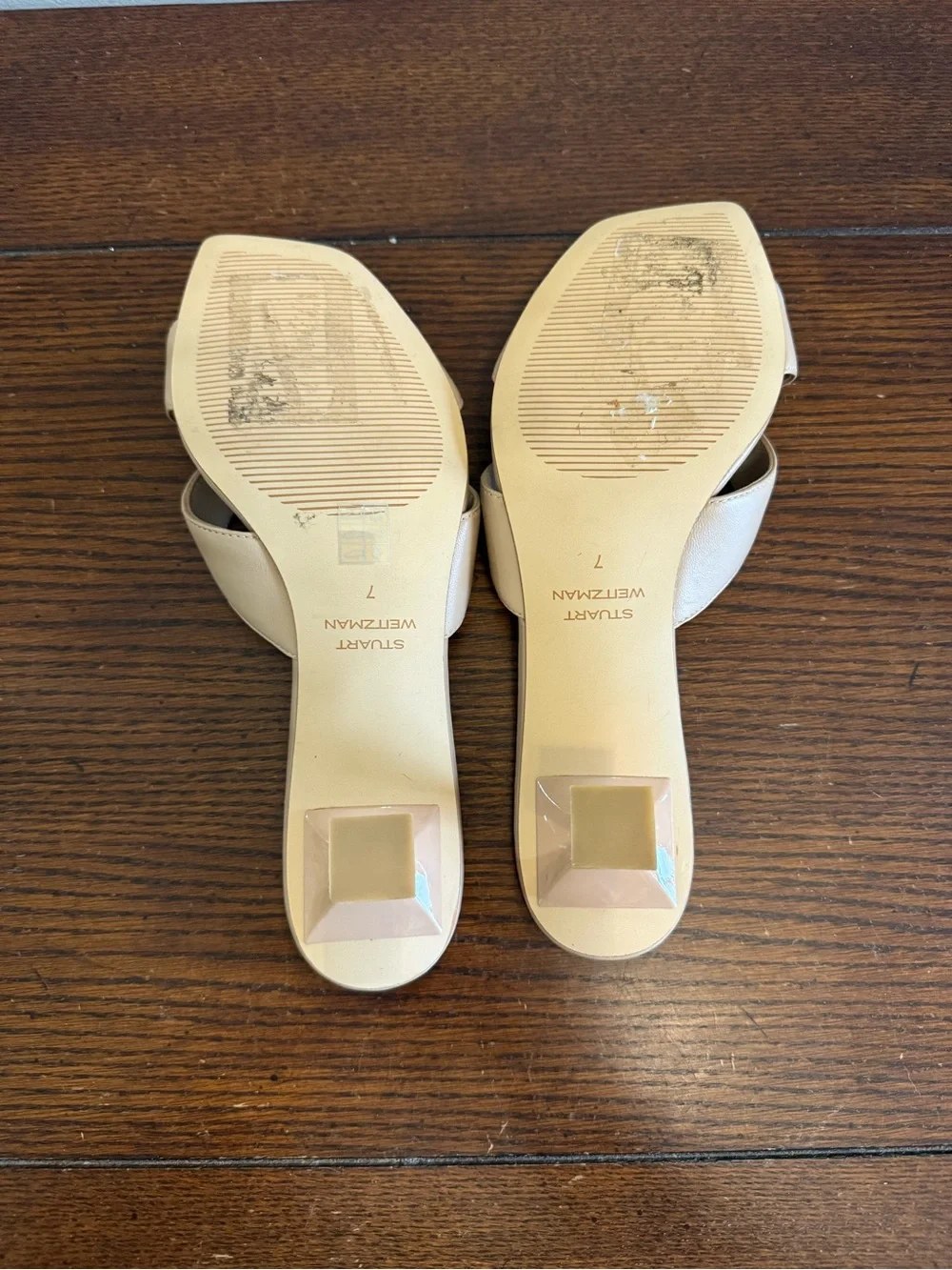Stuart Weitzman Miami Beige Nude kitten heel Leather Slide Sandals